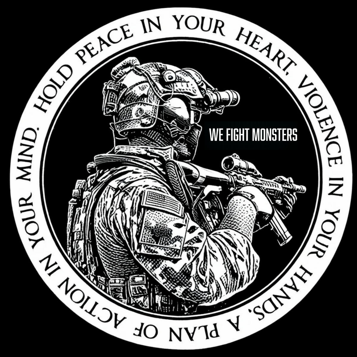 Sticker We Fight Monsters 3" w x 3" h BLACK