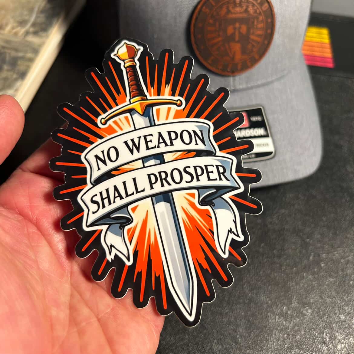 Sticker No Weapon Shall Prosper 5"x3.5"