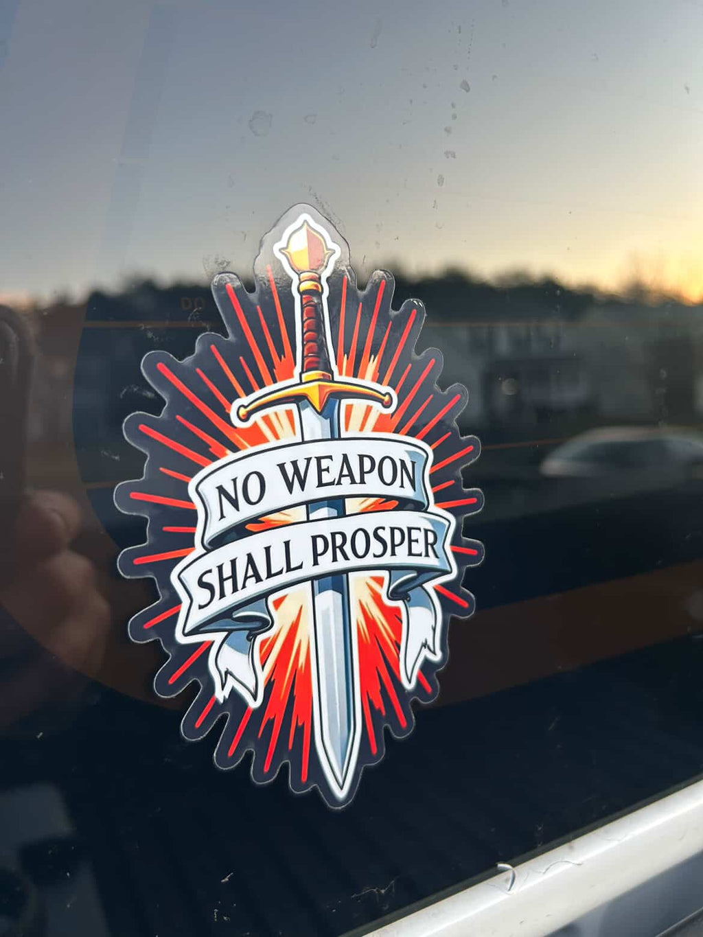 Sticker No Weapon Shall Prosper 5"x3.5"